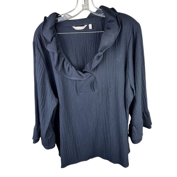 Soft Surroundings Constance Ruffle Neck Top Women’s Size 2X Crinkle Bell Black - Picture 1 of 4